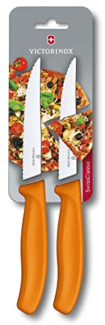 Victorinox Swiss Classic, Steak and Pizza Knife, Extra Sharp Blade, Wavy Edge, 12 cm, Stainless Steel, Orange