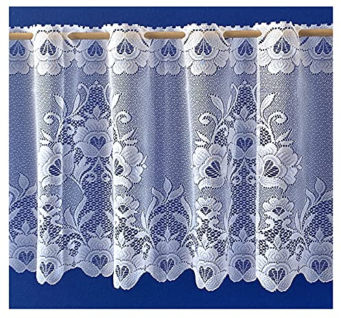 heimtexland ® Scheibengardine Jacquard Blumen Bordüre Gardine weiß Bistrogardine gebogt Typ10 HxB 42x95 cm