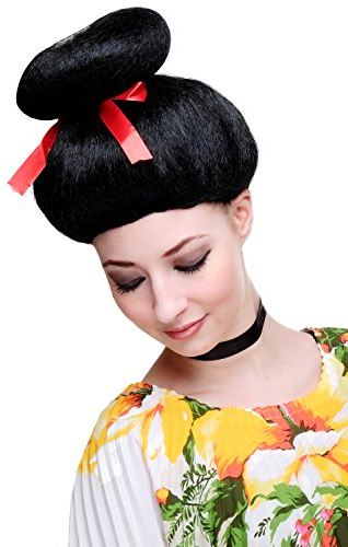 WIG ME UP - 2120-P103 Karneval Fasching Perücke Geisha Asien Japan Cosplay China Girl Schwarz Perrücke