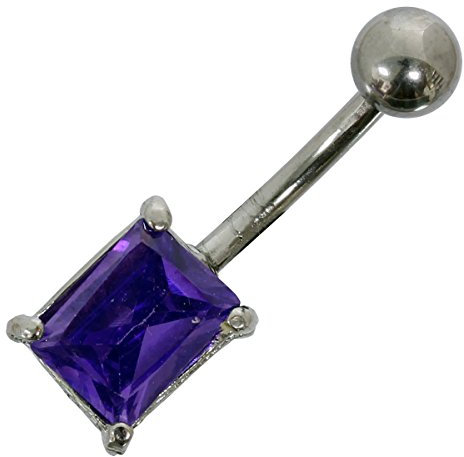 Pain-is-Art Bauchnabelpiercing VIERECK aus Chirurgenstahl mit fliederfarbenem Kristall Navel Piercing