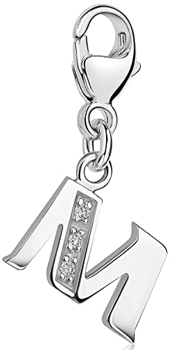 Materia Buchstabe M Anhänger Silber 925 mit 3 Zirkonia - Alphabet Charms C63