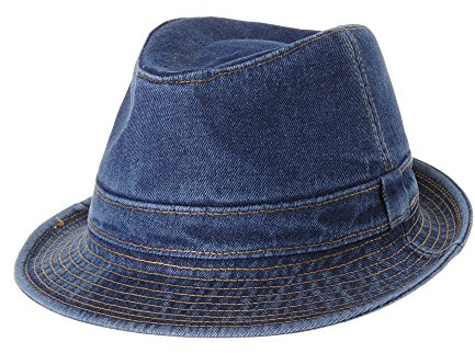 WITHMOONS Fedora Hut Bogarthut Mafiahut Denim Fedora Hat Plain Stitch Washed Short Brim DW6646
