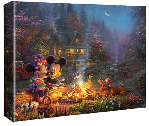 Thomas Kinkade Studios Disney Mickey und Minnie Sweetheart Lagerfeuer Leinwandbild, 20,3 x 25,4 cm