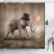 ABAKUHAUS Surreal Duschvorhang, Illusionist Elefant, Stoffliches Gewebe Badezimmerdekorationsset mit Haken, 175 x 180 cm, Orange Schwarz Taupe