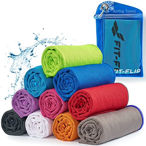 Fit-Flip Airflip Kühltuch - Ice Cooling Towel - das kühlende mikrofaser Sporthandtuch für Nacken und Hals - Kühlhandtuch für Fitness und Sport (blau-dunkel Blauer Rand, 120x35cm)