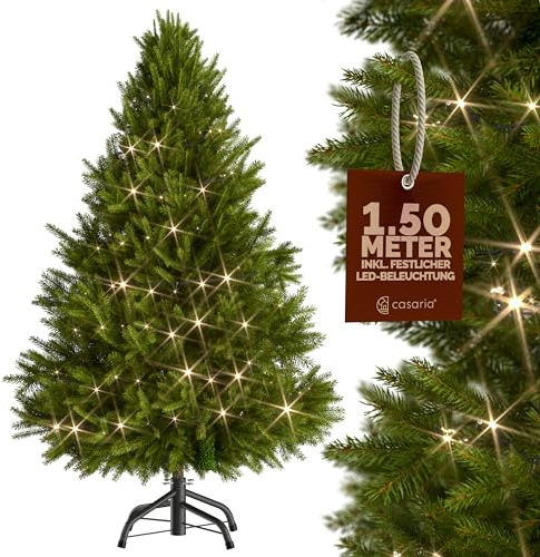 CASARIA® Weihnachtsbaum künstlich 150 cm Lichterkette 100 LED Tannenbaum mit Beleuchtung wie echt Stecksystem dichte Spitzen stabil schwer entflammbar