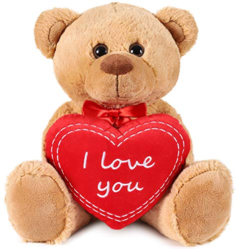 BRUBAKER Teddy Plüschbär mit Herz Rot - I Love You - 35 cm - Teddybär Plüschteddy Kuscheltier Schmusetier - Braun Hellbraun