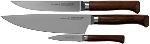 Opinel - Coffret Trio Les Forgés 1890, 1 Couteau de Chef, 1 Couteau à Découper, 1 Couteau d’Office - Acier Inox, Bois de Hêtre, Pleine-Soie - Garantie à Vie