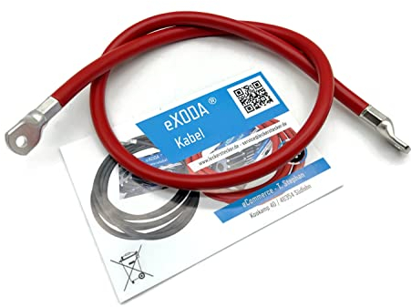Exoda Batteriekabel 35 mm² 75cm mit Kabelschuhen M6 Rot flexibel hochwertig 99 Prozent Kupfer perfekt für Auto KFZ Boot Motorrad geeignet Hitzebeständig bis 70°