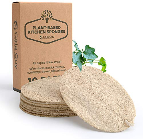 Loofah Dish Sponge - Plastic-Free Sponges - Compostable Loofah Scouring Pads - Biodegradable Body Scrubbers - Exfoliating Loofah Bath Sponge - Zero Waste & Plant-Based