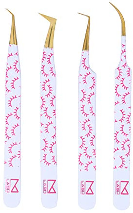M Lot de 4 pinces à épiler professionnelles pour extensions de cils - Pointe en fibre - Acier japonais - Grip diamant - Lot de 4