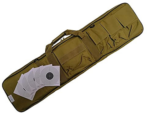 Glac Store® Borsa Porta Fucile Sacca Custodia Softair Soft Air Caccia con Tasche ed Imbottitura Colore Tan Militare 109 cm Capiente Grande e Bersagli in Cartoncino
