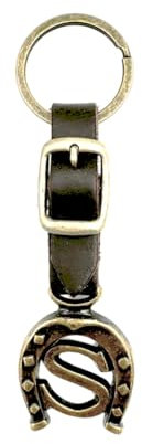 JA Horse Porte-clés en cuir cuivre fer à cheval cheval lettre A-Z fabriqué en Europe, S, 10 cm