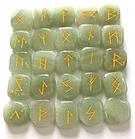 CRYSTALMIRACLE Aventurina verde Cuarzo Caído Grabado Alfabeto Runa Piedras Conjunto Cristal Curación Regalo Reiki Bienestar Chakra Energía Meditación Hecho a mano