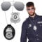 Boland 01417 - 3-teiliges Polizei-Set, Party-Brille, Halskette und Abzeichen, Silber-Schwarz, Unisex, Special Police, Kommissar, Kostüm, Karneval, Mottoparty
