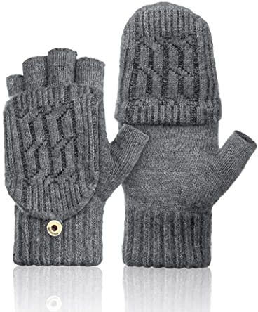 Fingerlose Handschuhe Damen Winter Warme Handschuhe Convertible Halbfinger Fäustlinge Handschuhe mit Flip Top Touchscreen Fotografie Sport Handschuhe für Damen und Herren (Grau)