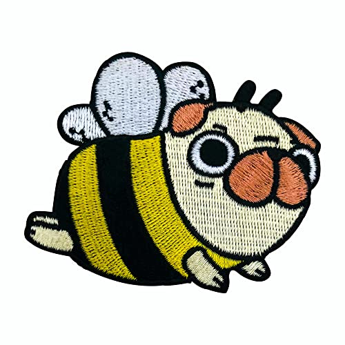 Urbanski Patch Süßer Mops Hund in Bienenkostüm zum Aufbügeln 6,3 x 7,7 cm | Aufnäher Applikation Bügelbild