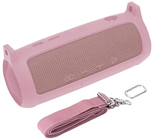 co2CREA Housse en Silicone Compatible Speaker Case pour JBL Flip 6 Enceinte Bluetooth Portable.Comprendre Mousqueton à Crochet +Bandoulière +Silicone(Haut-Parleur Non Inclus) (Rose)