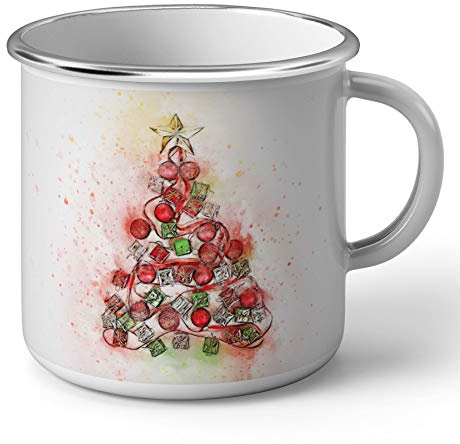 Enamel Metal Mug 284ml 284ml Christmas Tree Painting Style Christmas Watercolour