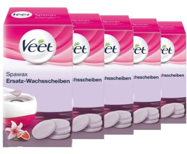 Veet Spawax Warmwachsscheiben für das Veet Spawax Wachsgerät – Langanhaltende Haarentfernung für seidig-glatte Haut – 5 x Refill-Packung mit 6 Wachsscheiben