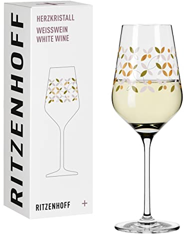 RITZENHOFF 3011009 Weißweinglas 300 ml - Serie Herzkristall Nr. 9 - Glas mit Blumenmotiv in Roségold - Made in Germany