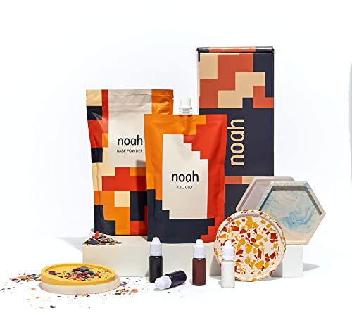 noah Jesmonite & Terrazzo Starterkit - Enthält Silikonformen, Farben, Handschuhe, Schleifpapier, Becher und Rührstäbchen – Geschenkidee (Untersetzer/Neutral)