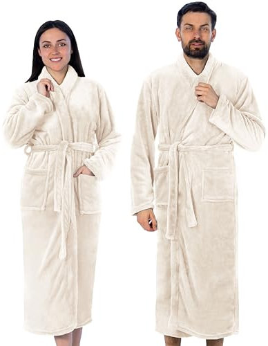 Gräfenstayn® Damen & Herren Kuschelfleece Bademantel ohne Kapuze mit Öko-Tex Standard 100 in Größe S-XXXL (XXL, Creme)