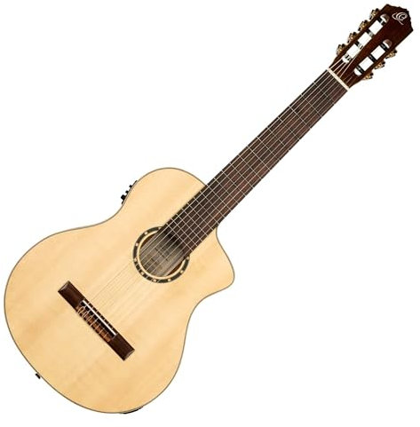 Ortega Guitars Guitare Classique 7 Cordes – Électro-Acoustique, 4/4 – Family Series Pro – Housse Incluse – Épicéa Massif / Sapele, Naturel (RCE133-7)