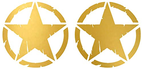 Adesivo Stella Militare Distrutto US Army - Confezione Kit Forme - 2 Pezzi - 4x4 Off Road Auto Moto - Varie Dimensioni 5 10 15 20 25 30 cm - Made in Italy (5 Cm, Oro Specchio)
