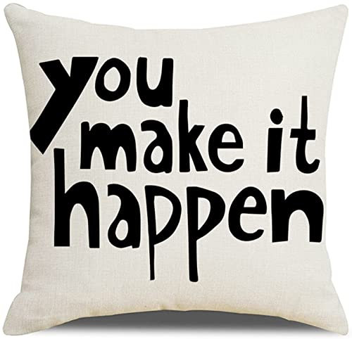 1 Kissenbezüge 40x40cm, Kissenbezug Schwarz-Weiss You Make It Happen Leinen Kissenbezüge Sitzkissen Dekokissen Couchkissen Dekoration
