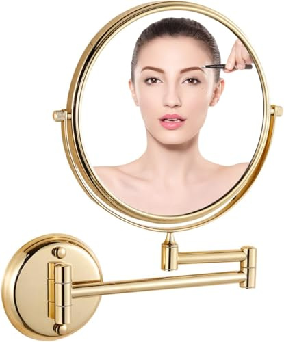 jojomis Miroir de maquillage mural double face pivotant grossissant x10 Doré