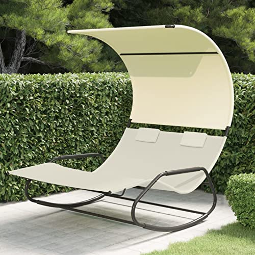 MOONAIRY Doppel-Schaukelliege mit Sonnendach, Liegestuhl Balkon, Gartenliege, Sonnenliege, Deckchair, Saunaliege, Creme
