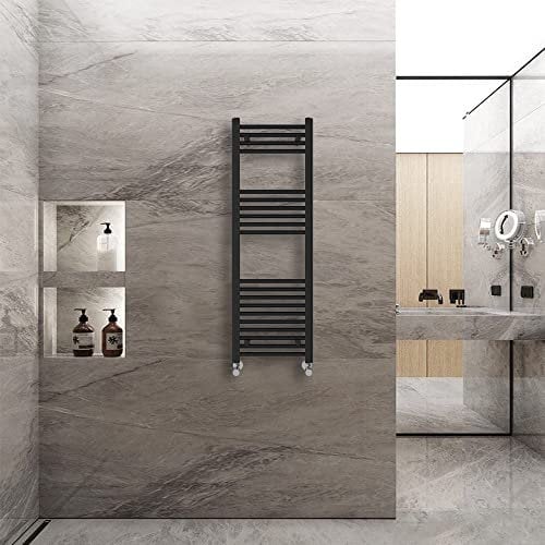 Warmehaus Straight Heated Towel Rail Radiator Ladder Black 1200x400mm Central Heating Radiators for Bathroom Kitchen
