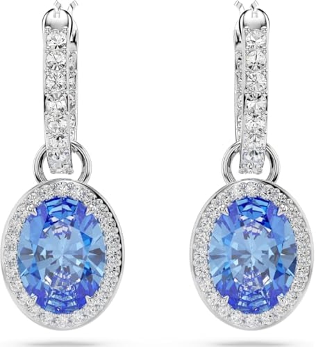 Swarovski Una Drop-Ohrhänger, Blaue und Rhodinierte Ohrringe mit Strahlenden Swarovski Kristallen