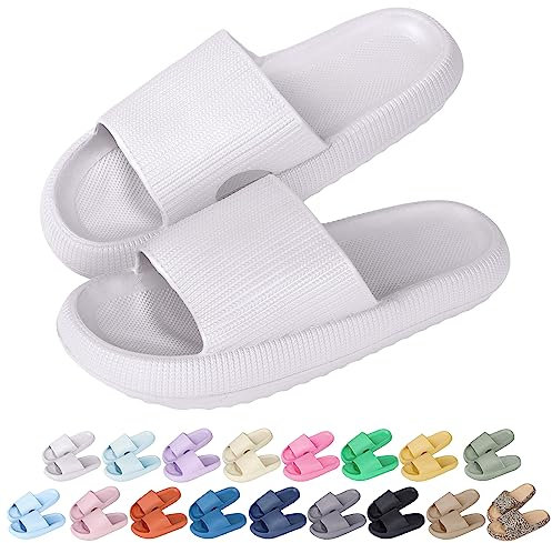 Hoomall Pantoufles Claquettes Femmes Hommes Ultra Doux Claquettes de Douche Antidérapante Confortable Chaussons Chaussures de Maison Piscine Plage Intérieur Slides Eté(Blanc,34/35 EU)