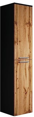 Badplaats B.V. Armoire de Rangement de Venus Hauteur 160cm Noir, Chene - Meuble de Rangement Haut Placard Armoire Colonne