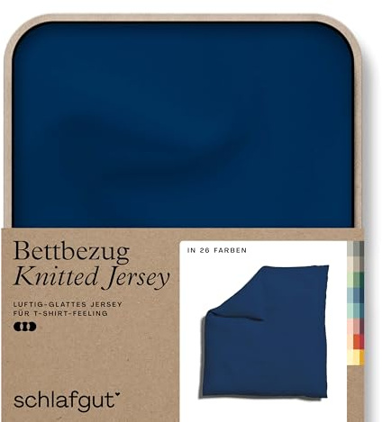 schlafgut Knitted Jersey Bettwäsche 200x200 cm Bio-Baumwolle, Blue Deep | Bettbezug, Deckenbezug, Blau, Jersey, mit Elasthan, faltenfrei, bügelfrei, OEKO-TEX