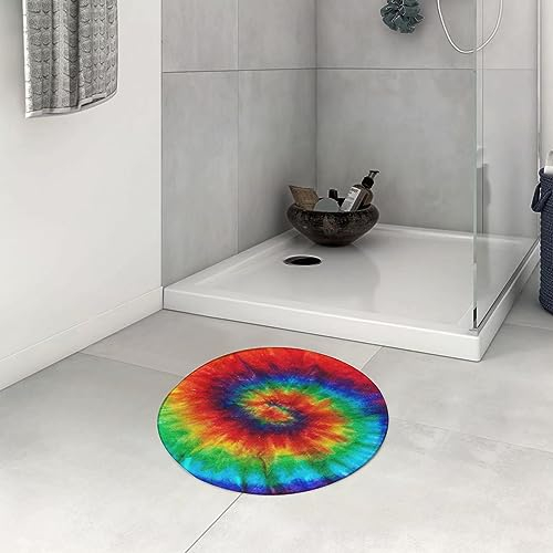 DHAEY Badezimmerteppich rutschfest Bunter Regenbogen Waschbar Teppich rund Weich Flauschig Badteppich Weich Kurzflor Mikrofaser Badvorleger 60 cm