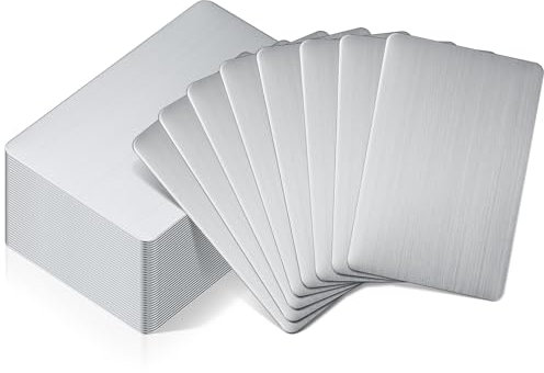 Tandefio Visitenkarten, 304 Edelstahl, 8,6 x 5,3 cm, Sublimationsdruck, blanko, Stahlkarte, Lasergravur, Edelstahlplatte, für Haus, Büro, Kunden, DIY-Geschenk (0,4 mm Dicke), 50 Stück