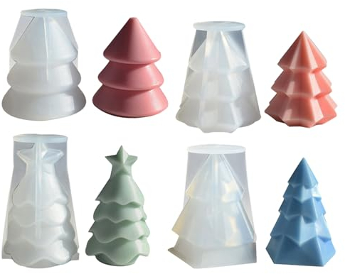 Neamou 4 STÜCK Kerzenformen Zum Gießen Weihnachten, Silikonform Tannenbaum Seifenform, Silikonformen Gießformen Kerzenform Weihnachten, Kerzen Silikon Gießform Weihnachtsbaum Ornamente Silikonformen