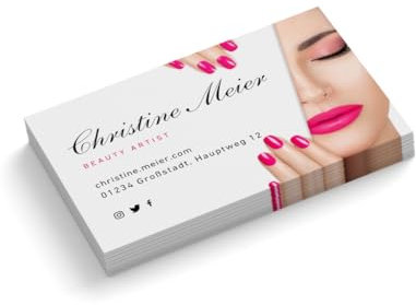 Personalisierte Visitenkarten | Beauty Artist | 1-seitig | Querformat | pink | Menge + Farbe zur Auswahl | selbst gestalten | hochwertig | 350 g | Massage | Nail Studio | Kosmetik (250 Stück)