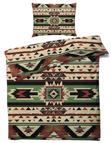 QEODAH Azteken Bettwäsche 135x200 Winter - Aztekenmuster Bettbezug 135 x 200 2er Set - Wendebettwäsche & Kissenbezug 80x80 cm - Weiche Mikrofaser Bettwäsche-Sets mit Reißverschluss