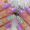 Ceboic 24 Stück Coffin Nägel Zum Aufkleben Mittel Lila Glitzer French Kunstnägel Press on Nails mit Silber Pailletten Design Full Cover Acryl Künstliche Nägel Square Fingernägel Fake Nails für Frauen