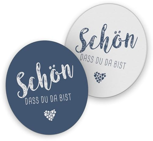 itenga 40x Bierdeckel Untersetzer Schön DASS du da bist rund 10,7 cm Tischdeko für Veranstaltung Gäste Feier (dunkelblau)
