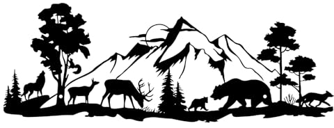 ESTART Bergwanddekoration, Wald, Hirsch, Metall, Wandkunst, Wald, rustikale Tierjagd-Dekoration für Wohnzimmer, Schlafzimmer, Badezimmer, Kabine, Wanddekoration, 40 x 14 cm (Tierwald)