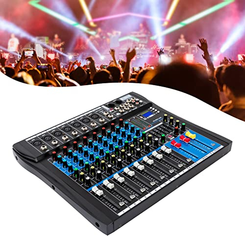 Professioneller Mixer, 8 Kanal Audio Mixer Aufnahme Digital Bluetooth Mischpult Phantomspeisung, mit USB Audio Schnittstelle Stereo Equalizer, für die Aufnahme von DJ Bühnen Karaoke Party