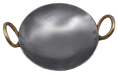 Fashnkart Iron Wok Kadai - Sartén para cocinar con base pesada, hierro multiusos Kadahi con mango, uso de 8 pulgadas, 1.5 litros