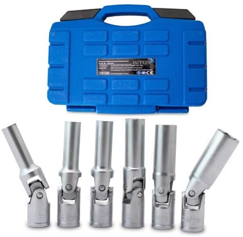 BITUXX Gelenk Glühkerzenschlüssel Satz 6 TLG. (8/9/10/12/14/16 mm) 3/8 Stecknuss Satz KFZ Werkzeug