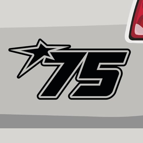 Stickerfreaks Startnummer 75 Aufkleber Race Sticker Star Number Stern Auto Bike Decal Vinyl Aufkleber Größe: 20x10cm (L) | Farbe: 70-schwarz | Race Sticker Kleber Deko Tuning Startnummer
