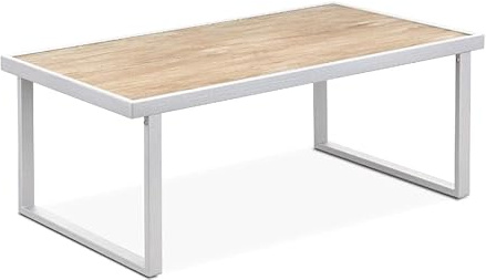 Konsimo Gartentisch 118x45x65 cm - Balkontisch aus Stahl - Wetterfest Gartenmöbel Lounge - UV-beständigerTisch für Garten, Balkon, Terrasse - Modern Outdoor Tisch - Weiß
